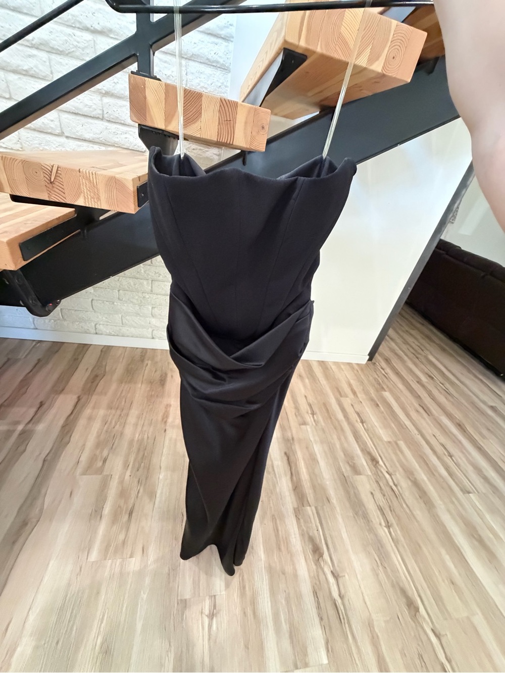 House of CB Black Strapless Draped Gown